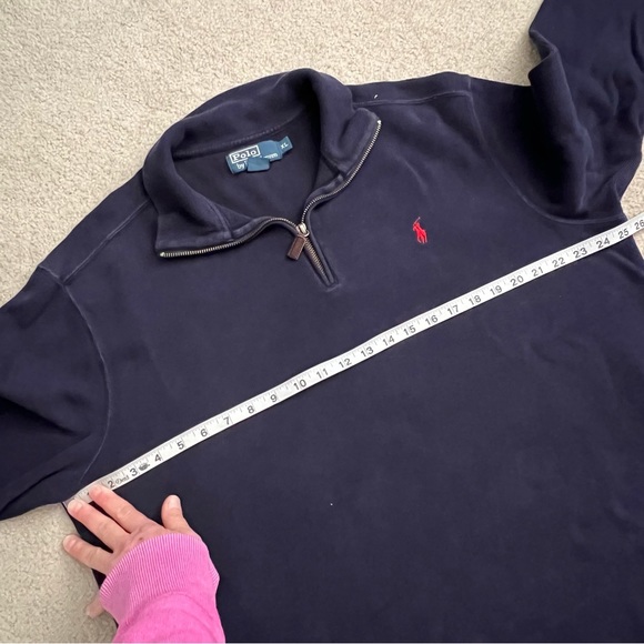 Vintage 1990s Polo by Ralph Lauren Classic 1/4 Zip Cotton Knit Navy Blue Shirt - Picture 9 of 12